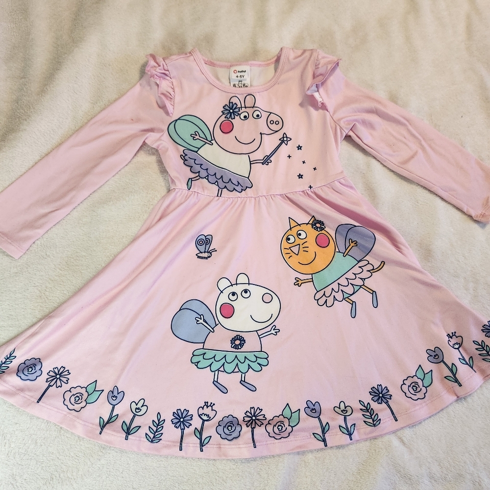 PatPat Peppa Pig Girls 4-5 Pink Long-sleeved A-line dress Fairy Themed